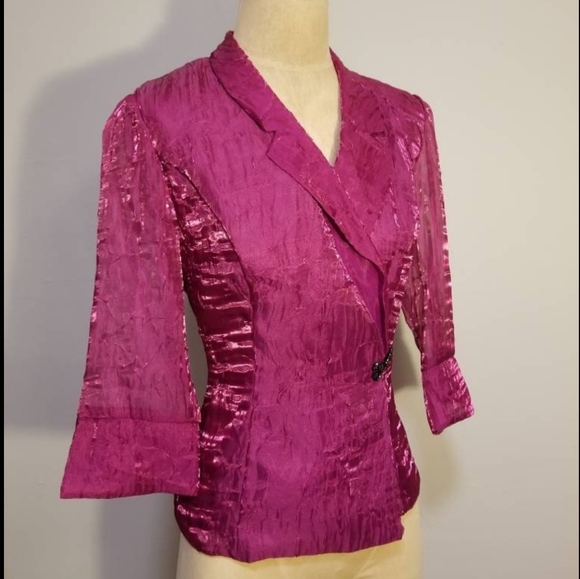 ALEX EVENINGS BLOUSE FUCHSIA HOT PINK TOP COCKTAIL WEDDING MOTHER OF THE BRIDE - Picture 2 of 7